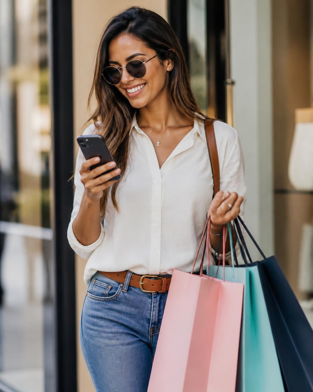 Consumidora comprando em lojas locais pelo AiQuero